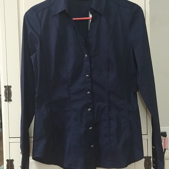 NWT NY&C Navy Blue Jewel Button-Up XS - Picture 2 of 6